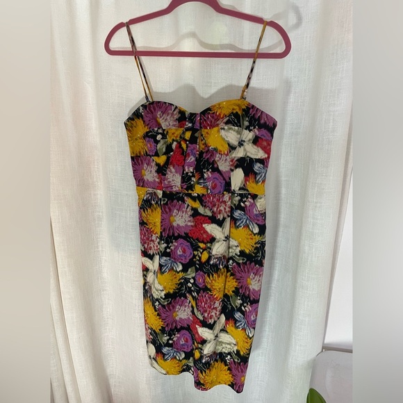Moulinette Soeurs Black Pink Yellow Floral SUNDRESS Tropical Thin straps Pockets - Picture 1 of 7